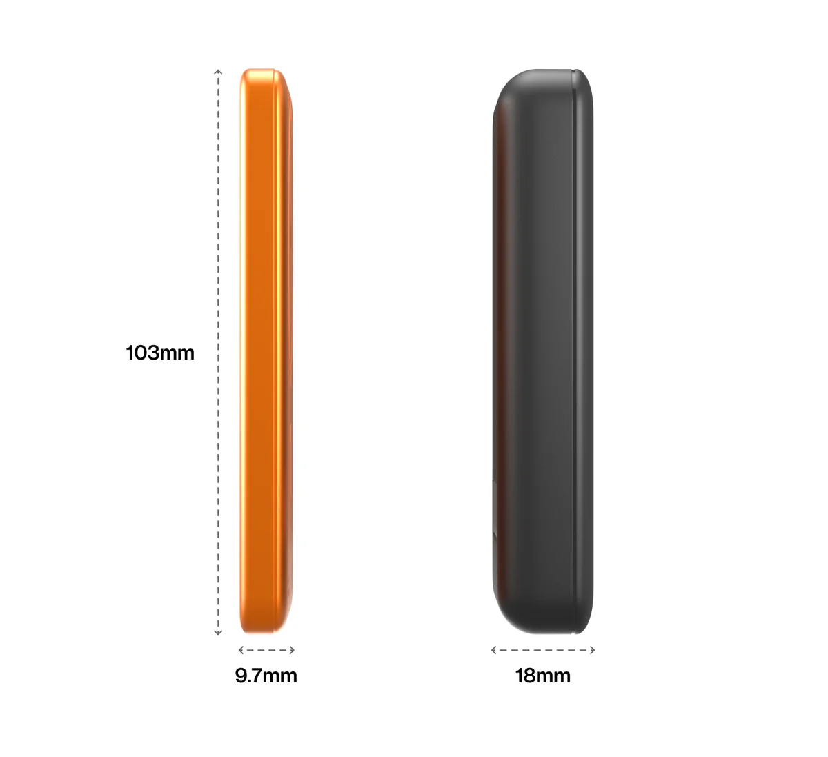 Seitenansicht der Powerbank mit Größenvergleich